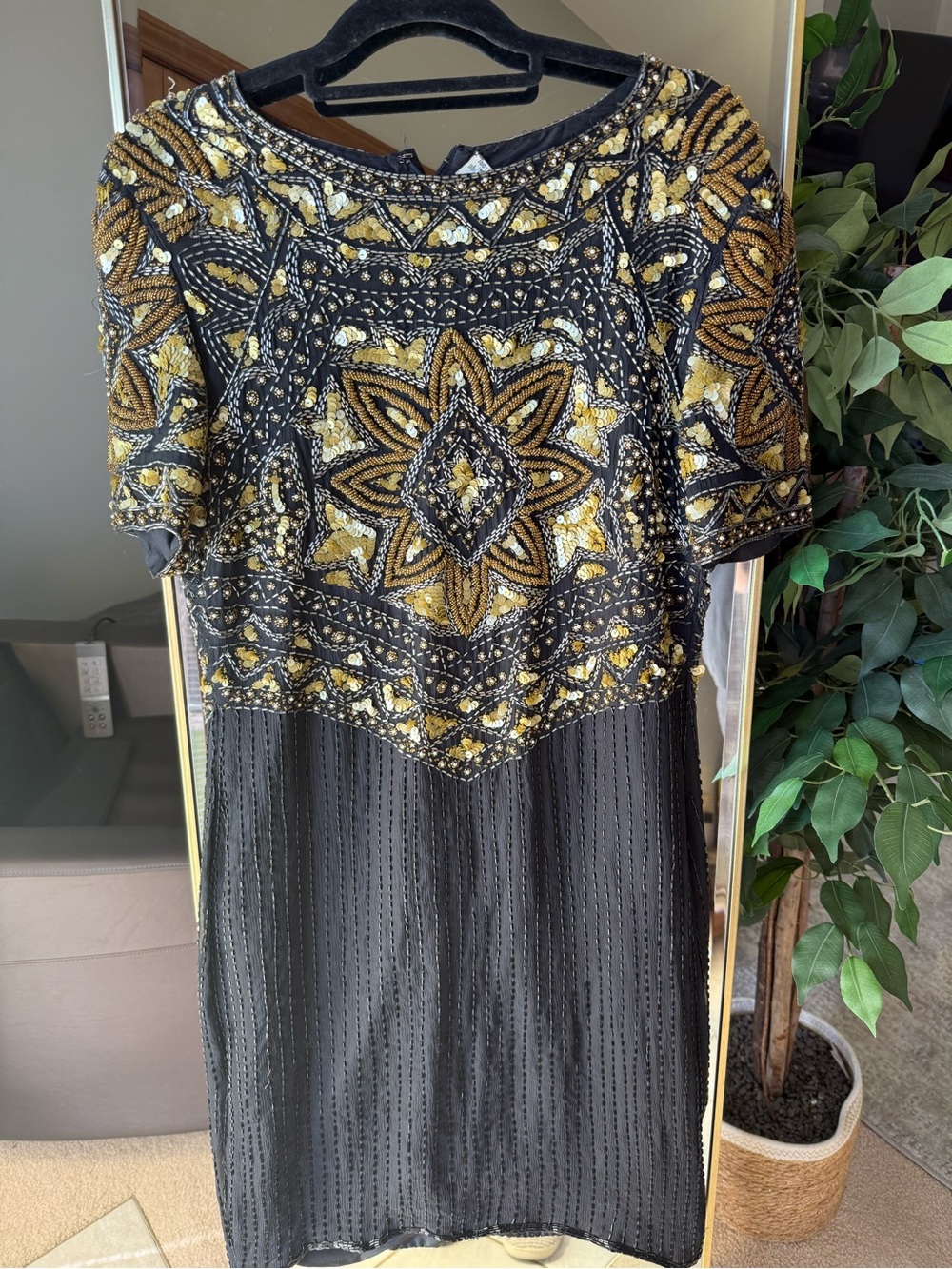 Beaded Black & Gold Embellished Cocktail Dress